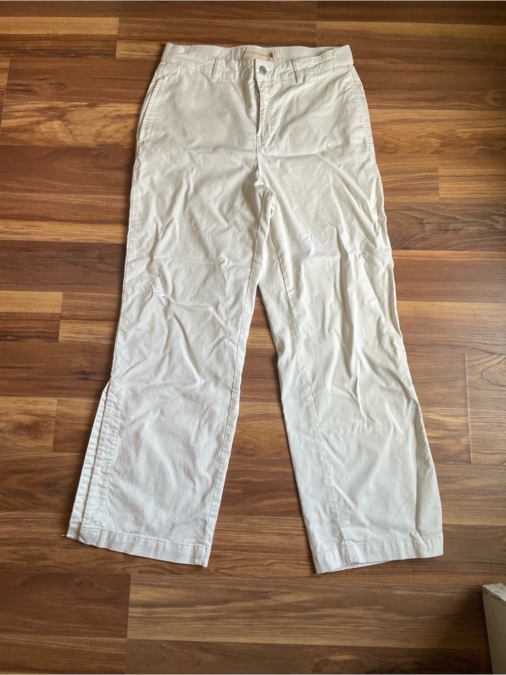 FLAWED Soft Surroundings Cotton Blend Split Hem Ivory Pants Size Medium
